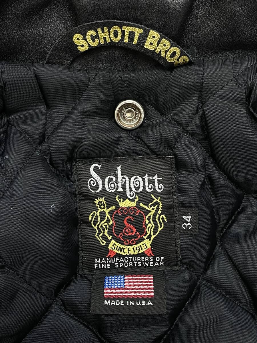 Schott Von Franco 613US One Star Riders Jacket Black Steerhide Leather Bobber Demon Art USA Rare Size 34