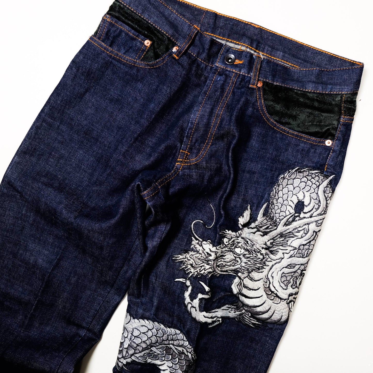 Script Original Jean Japanese Dragon Embroidered Denim Jeans | Indigo Dragon Jeans | Made in Japan | W32