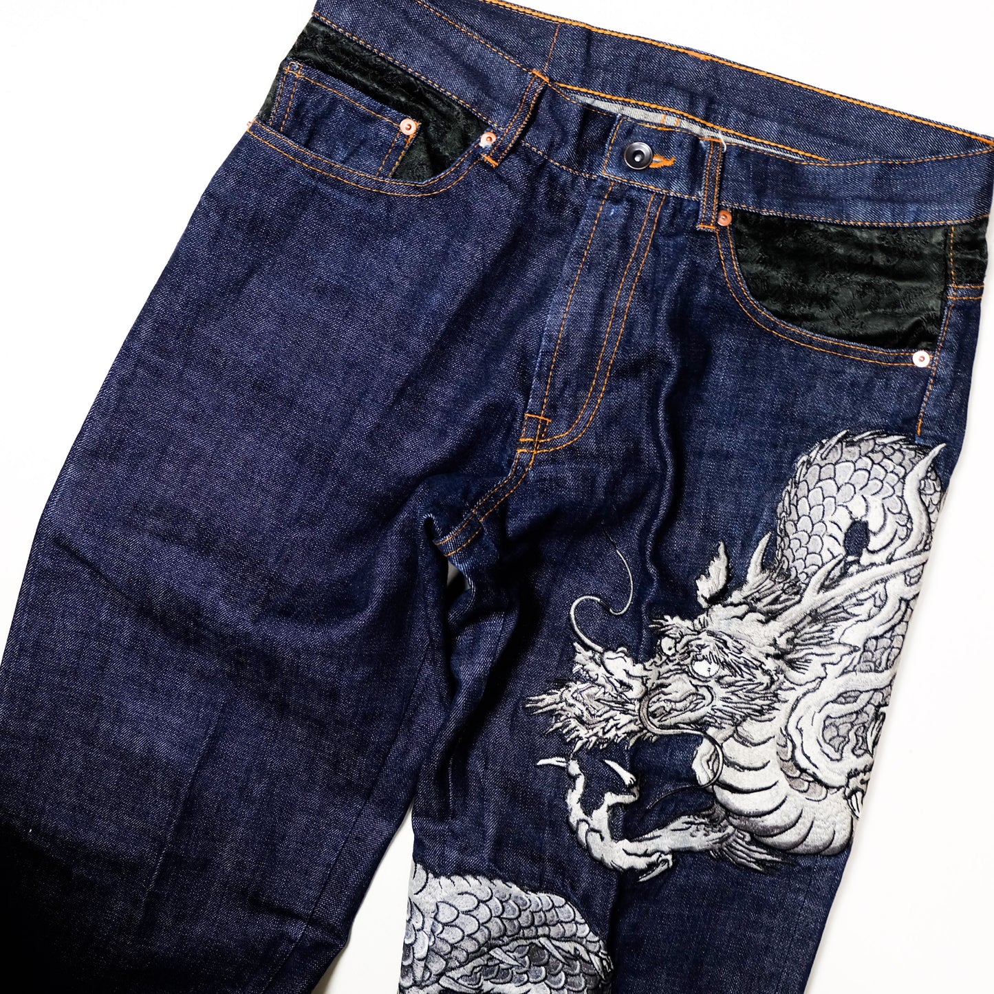 Script Original Jean Japanese Dragon Embroidered Denim Jeans | Indigo Dragon Jeans | Made in Japan | W32