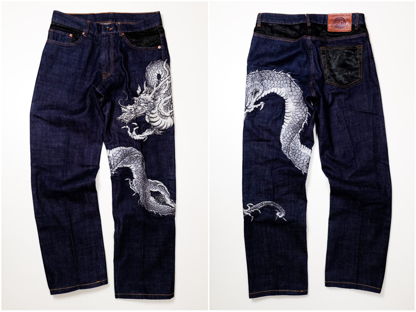 Script Original Jean Japanese Dragon Embroidered Denim Jeans | Indigo Dragon Jeans | Made in Japan | W32