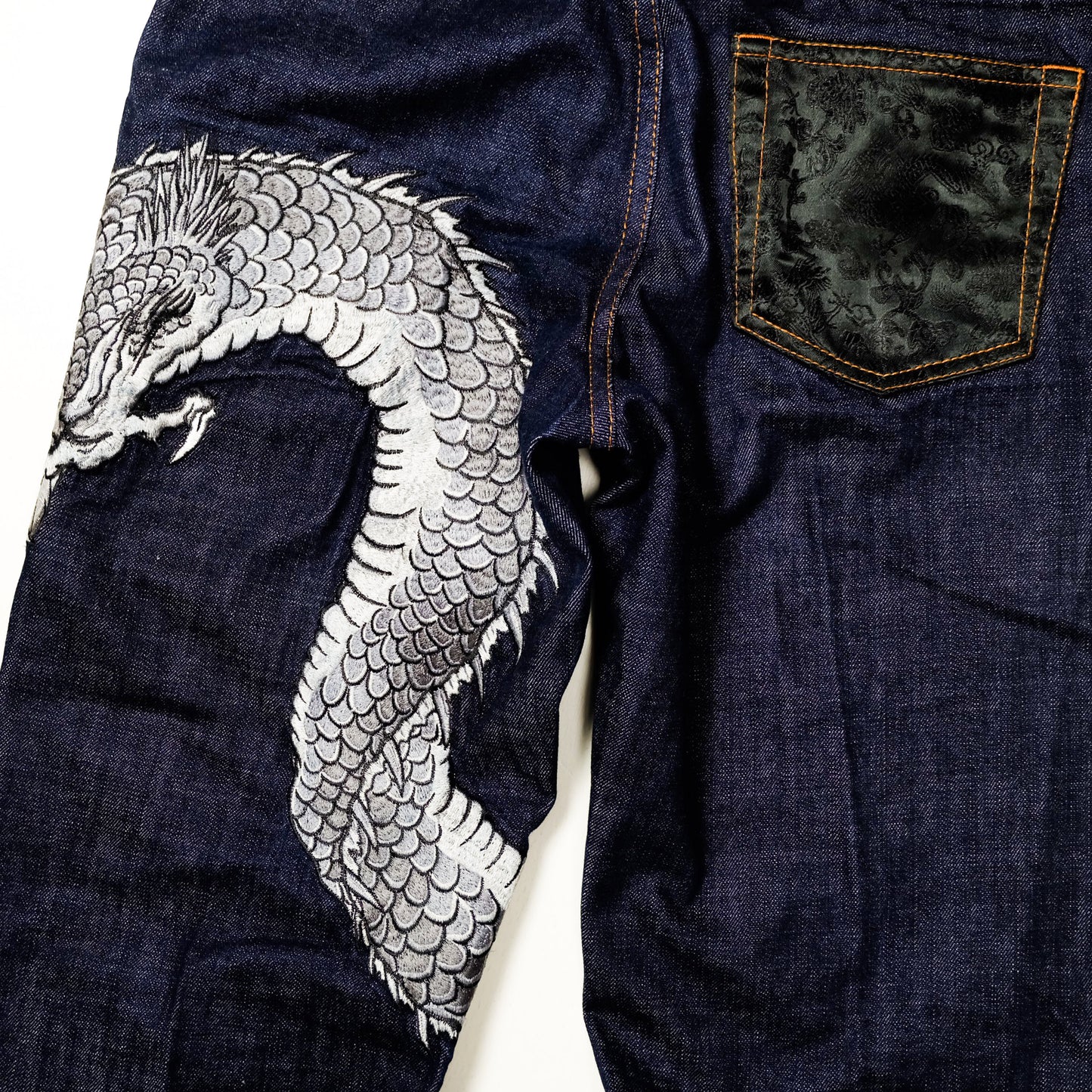 Script Original Jean Japanese Dragon Embroidered Denim Jeans | Indigo Dragon Jeans | Made in Japan | W32