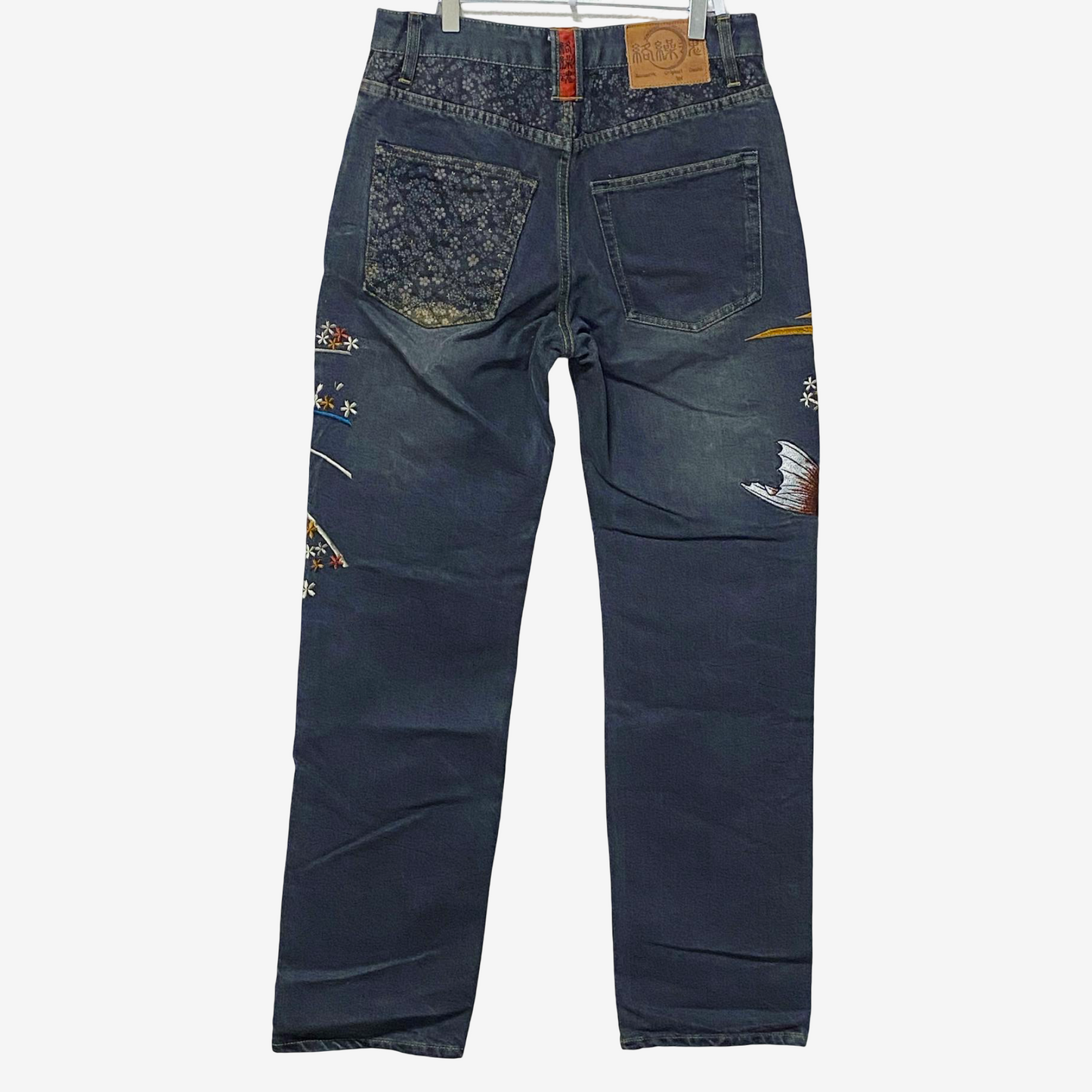 Karakuri Tamashii Japanese Koi Carp Embroidered Denim Jeans | Sakura Wagara Jeans | Made in Japan Style | Size 30