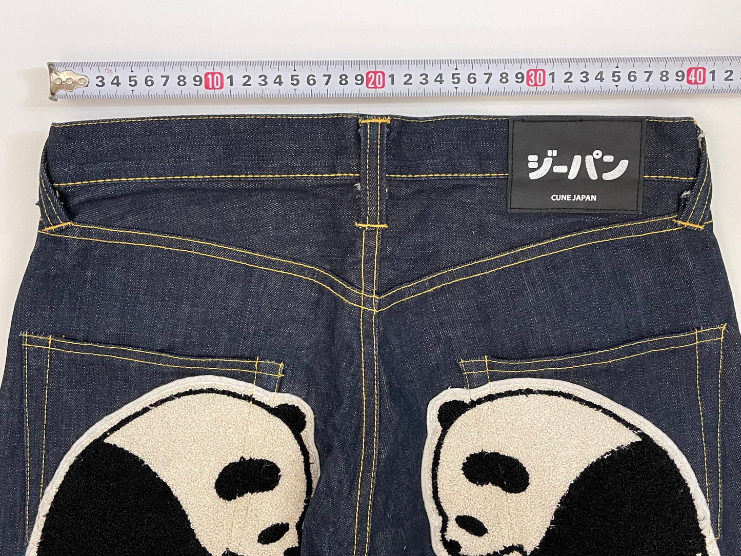 CUNE Japan Panda Appliqué Selvedge Tapered Denim Jeans | Oversized Panda Back Pockets | Made in Japan | W31
