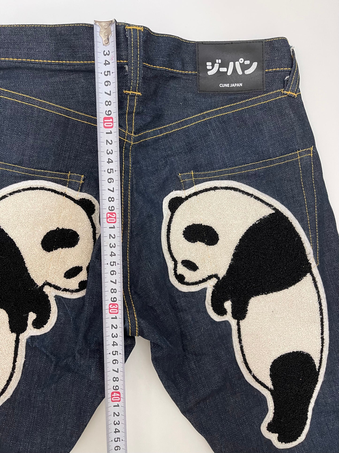CUNE Japan Panda Appliqué Selvedge Tapered Denim Jeans | Oversized Panda Back Pockets | Made in Japan | W31