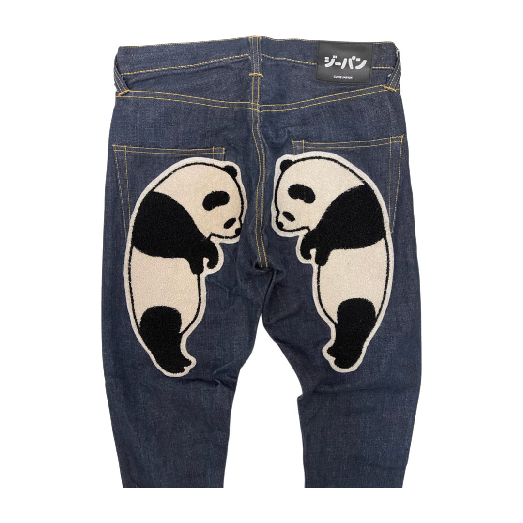CUNE Japan Panda Appliqué Selvedge Tapered Denim Jeans | Oversized Panda Back Pockets | Made in Japan | W31