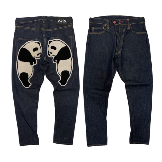 CUNE Japan Panda Appliqué Selvedge Tapered Denim Jeans | Oversized Panda Back Pockets | Made in Japan | W31
