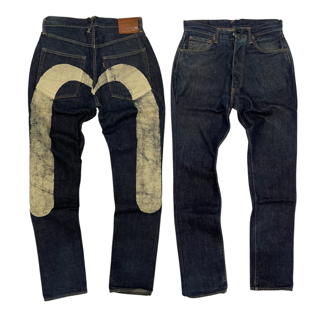 Vintage EVISU No. 2 Selvedge Jeans No. 1 Special Painted Seagull | Big Daicock Gold Gull | Made in Japan | W33