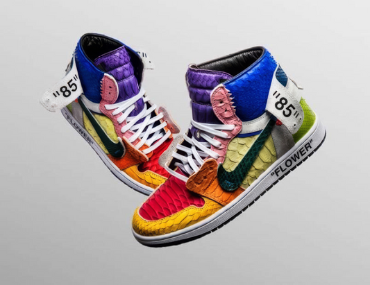 Shoe Surgeon Air Jordan 1 Lux Flower Murakami Virgil Abloh Inspired Custom Exotic Leather Deadstock Ultra Rare Collector Pair JP 27 cm US 9