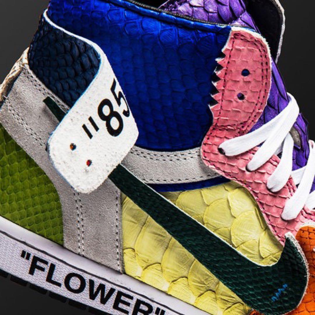 Shoe Surgeon Air Jordan 1 Lux Flower Murakami Virgil Abloh Inspired Custom Exotic Leather Deadstock Ultra Rare Collector Pair JP 27 cm US 9