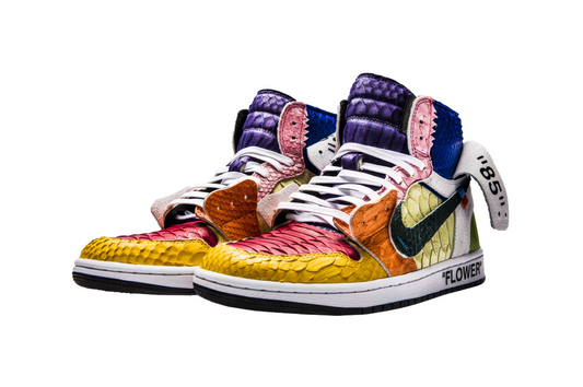 Shoe Surgeon Air Jordan 1 Lux Flower Murakami Virgil Abloh Inspired Custom Exotic Leather Deadstock Ultra Rare Collector Pair JP 27 cm US 9