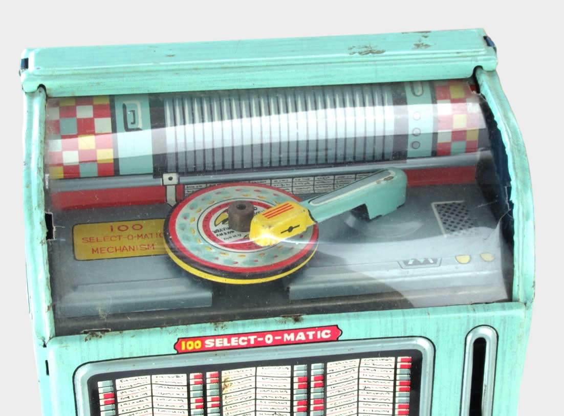 Showa Japanese Tin Jukebox Sound Toy with Box — Mini Music Machine Novelty