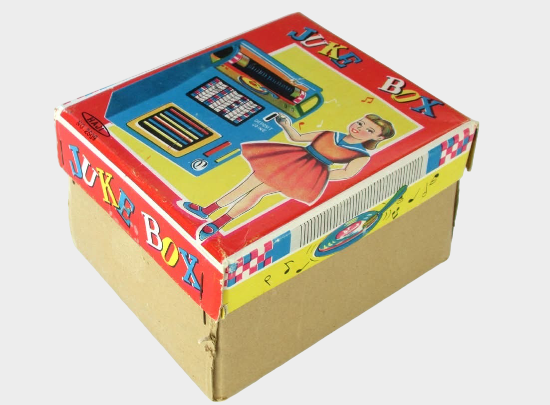 Showa Japanese Tin Jukebox Sound Toy with Box — Mini Music Machine Novelty