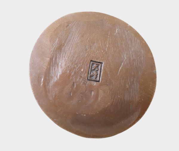 Signed Japanese Bronze Pen Stand with Child and Sparrow, Takaoka Casting