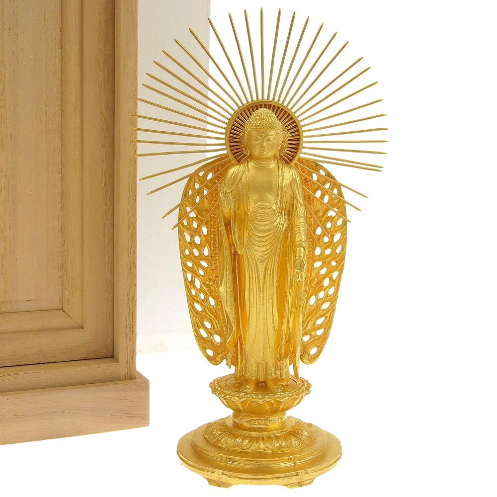 Solid K24 Yellow Gold Amida Buddha Statue — Radiant Halo Figure — High-Weight Collector-Grade Sacred Sculpture