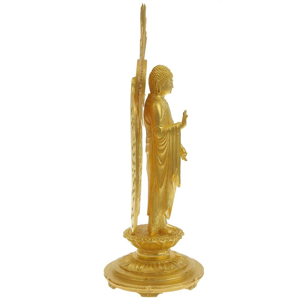 Solid K24 Yellow Gold Amida Buddha Statue — Radiant Halo Figure — High-Weight Collector-Grade Sacred Sculpture
