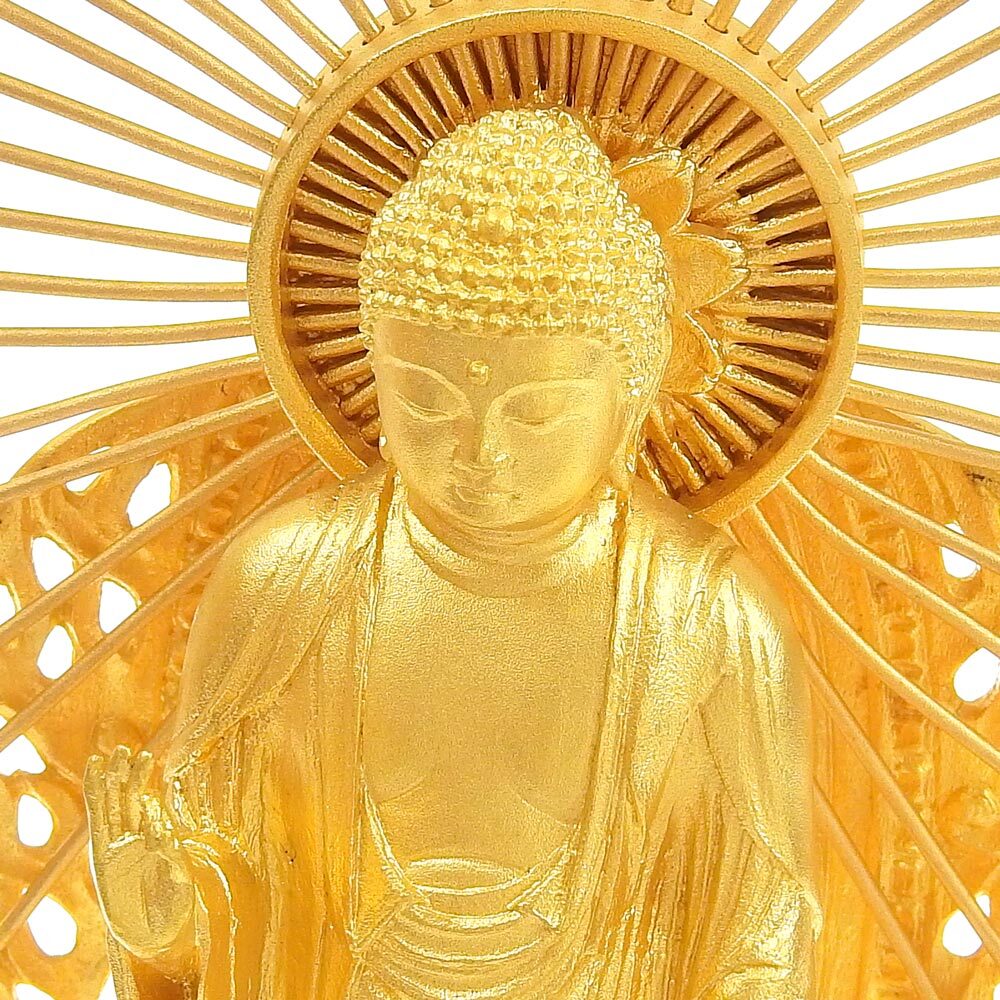 Solid K24 Yellow Gold Amida Buddha Statue — Radiant Halo Figure — High-Weight Collector-Grade Sacred Sculpture