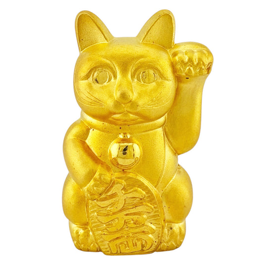 Solid K24 Japan Yellow Gold Maneki-Neko — Japanese Beckoning Cat Wealth Sculpture — Modern Collectible Gold Figure