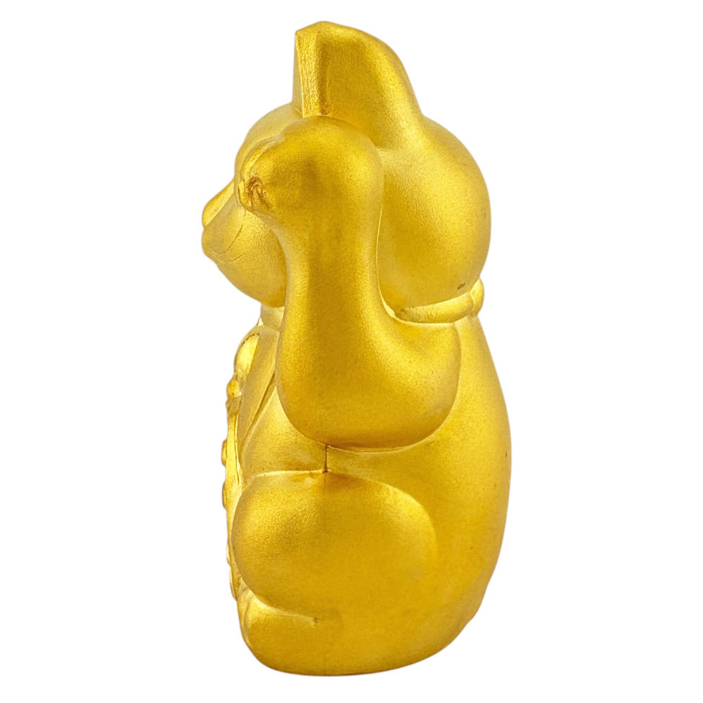 Solid K24 Japan Yellow Gold Maneki-Neko — Japanese Beckoning Cat Wealth Sculpture — Modern Collectible Gold Figure