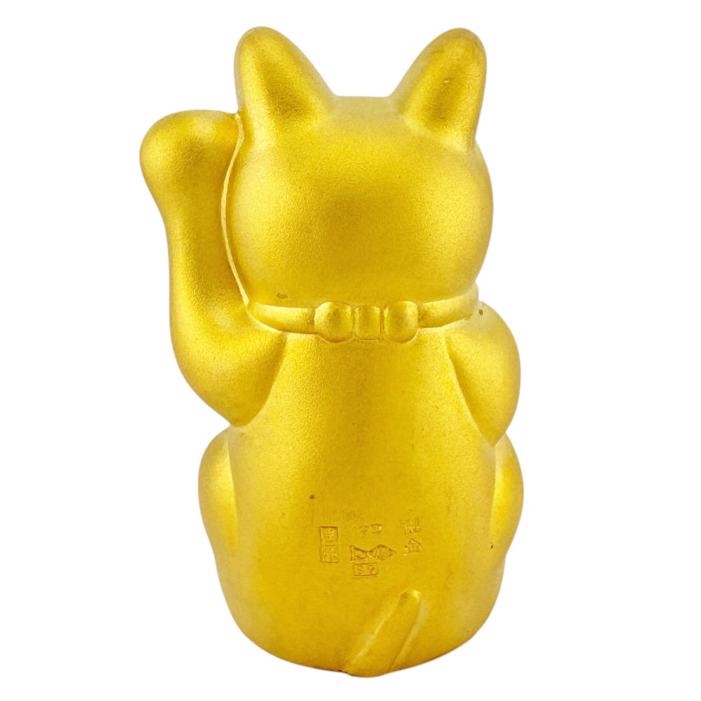 Solid K24 Japan Yellow Gold Maneki-Neko — Japanese Beckoning Cat Wealth Sculpture — Modern Collectible Gold Figure