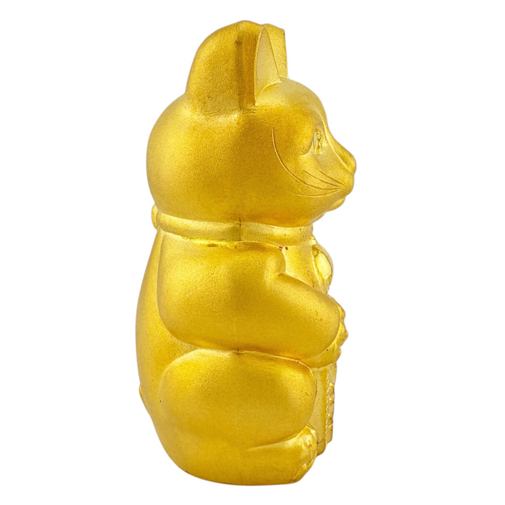 Solid K24 Japan Yellow Gold Maneki-Neko — Japanese Beckoning Cat Wealth Sculpture — Modern Collectible Gold Figure