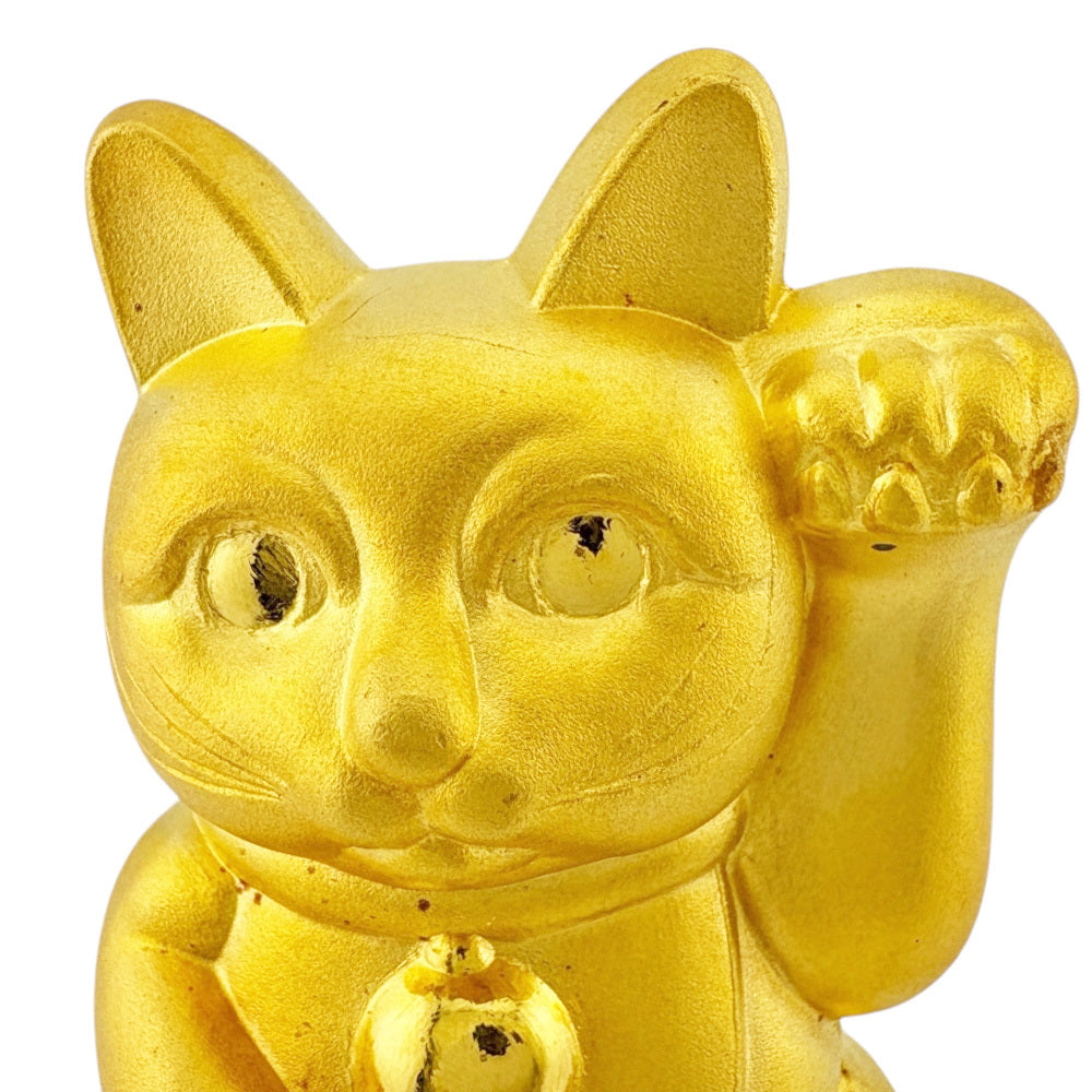 Solid K24 Japan Yellow Gold Maneki-Neko — Japanese Beckoning Cat Wealth Sculpture — Modern Collectible Gold Figure