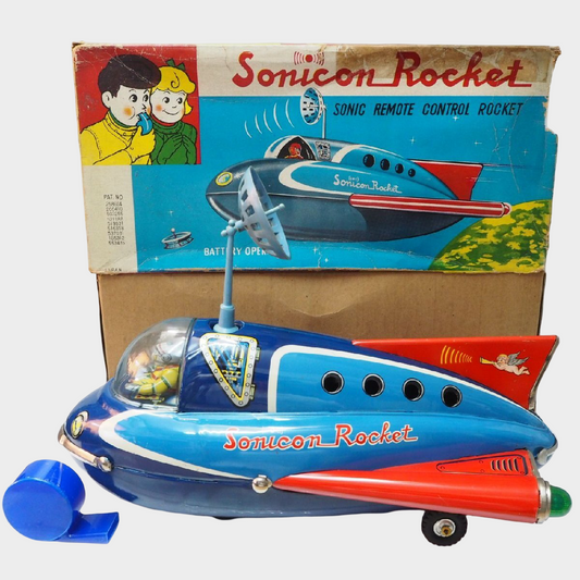 Rare Masudaya Sonicon Rocket Tin Spaceship Remote Control Space Toy Japan Vintage