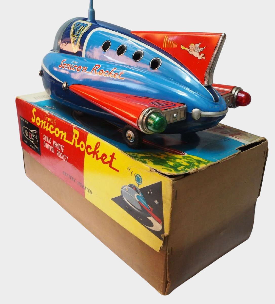 Rare Masudaya Sonicon Rocket Tin Spaceship Remote Control Space Toy Japan Vintage