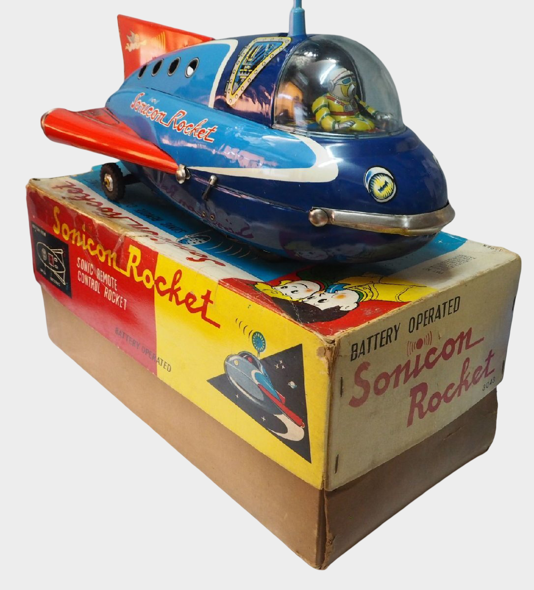 Rare Masudaya Sonicon Rocket Tin Spaceship Remote Control Space Toy Japan Vintage