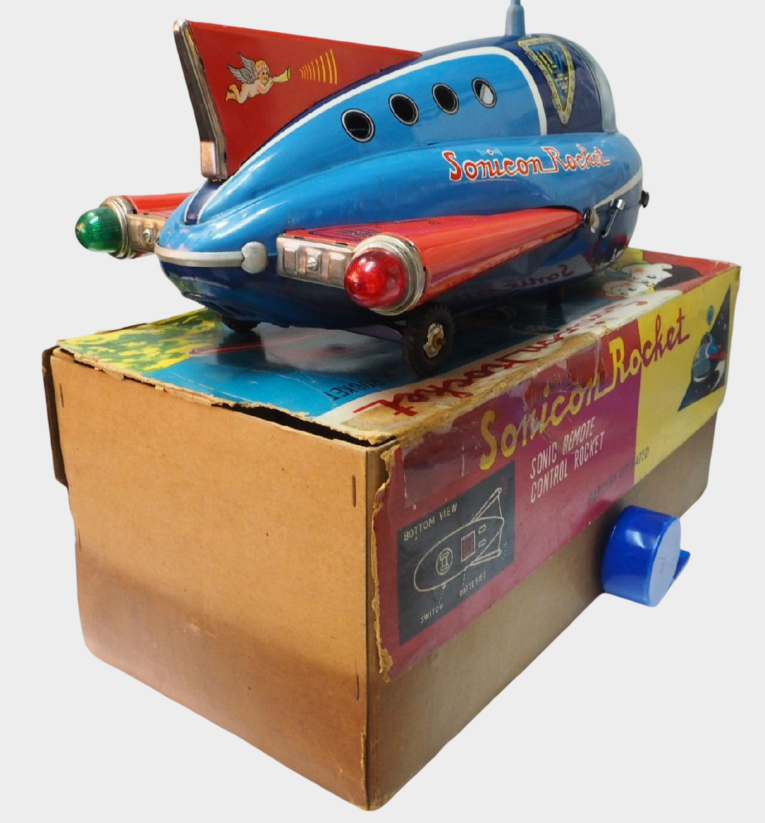Rare Masudaya Sonicon Rocket Tin Spaceship Remote Control Space Toy Japan Vintage