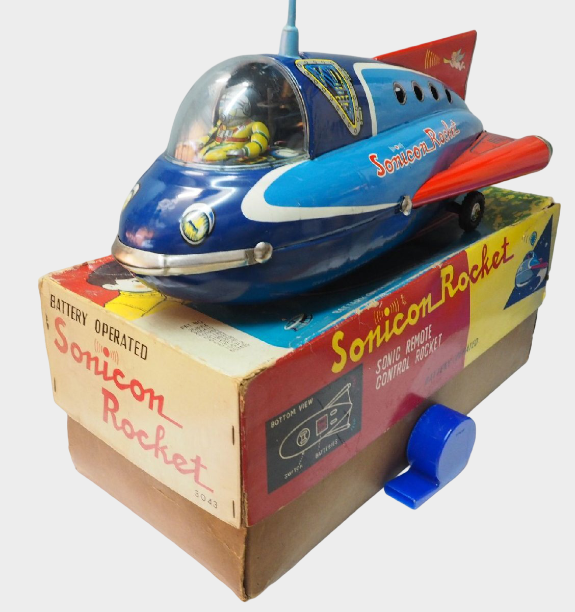 Rare Masudaya Sonicon Rocket Tin Spaceship Remote Control Space Toy Japan Vintage