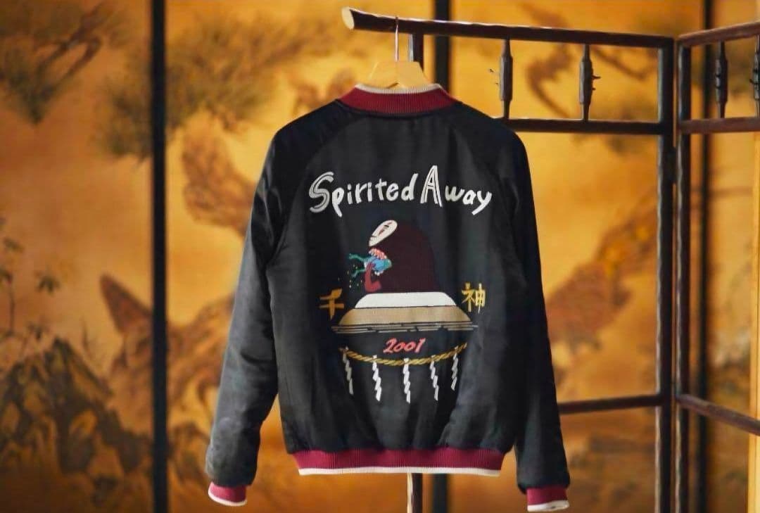 Studio Ghibli GBL Spirited Away Kaonashi 20th Anniversary Sukajan M GBL Rayon Embroidered Jacket Black