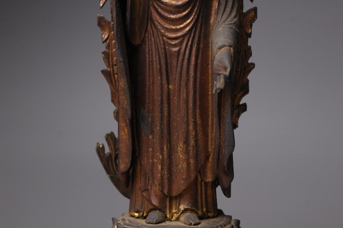 Showa-Era Gilt Wood Standing Amida Buddha in Zushi Shrine — 31.5 cm — Japanese Buddhist Sculpture with Lacquered Gilt Cabinet