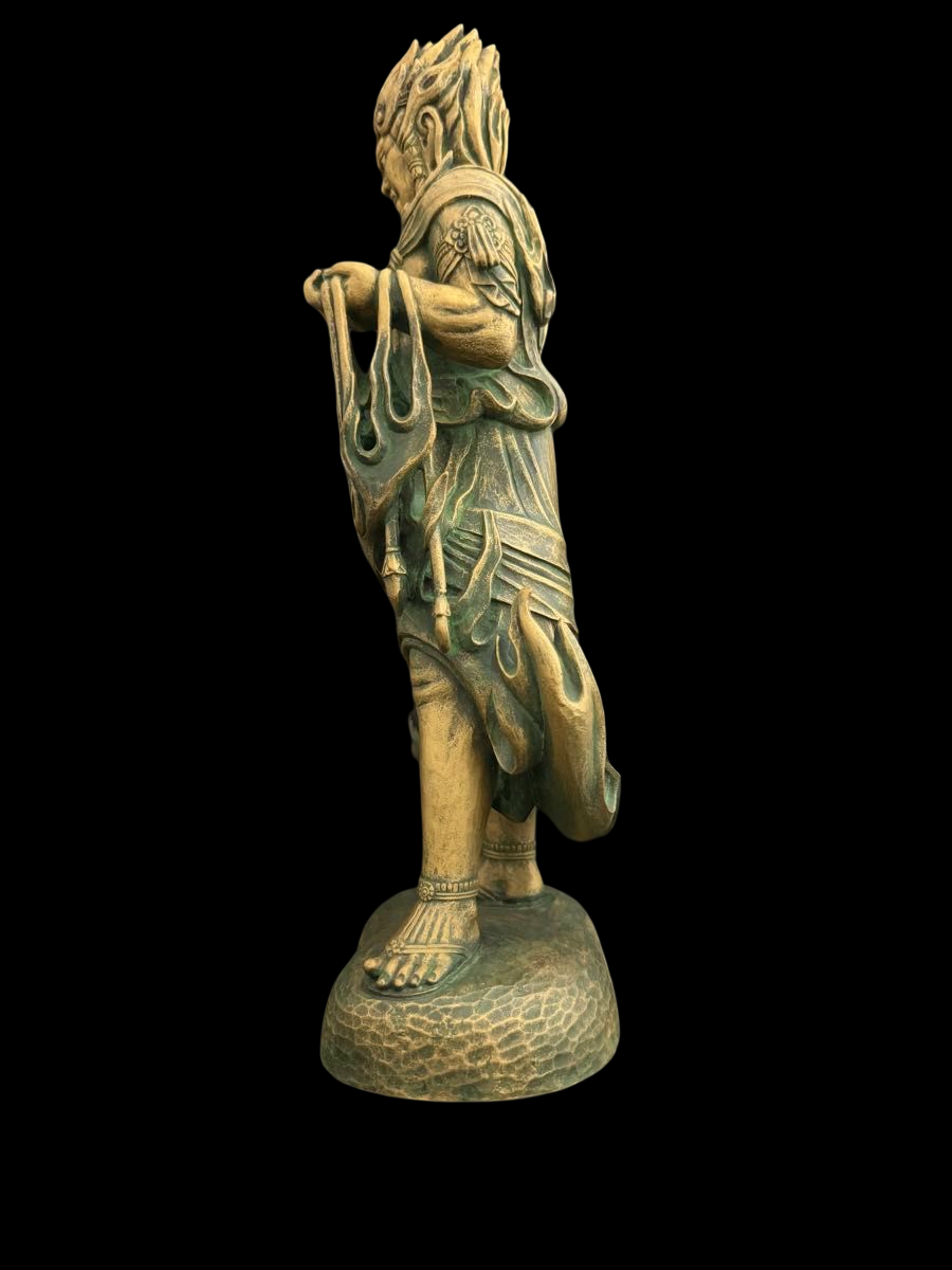 Standing Fudo Myo Bronze Statue by Matsuhisa Sohrin — Japanese Buddhist Guardian Deity with Kiri Box