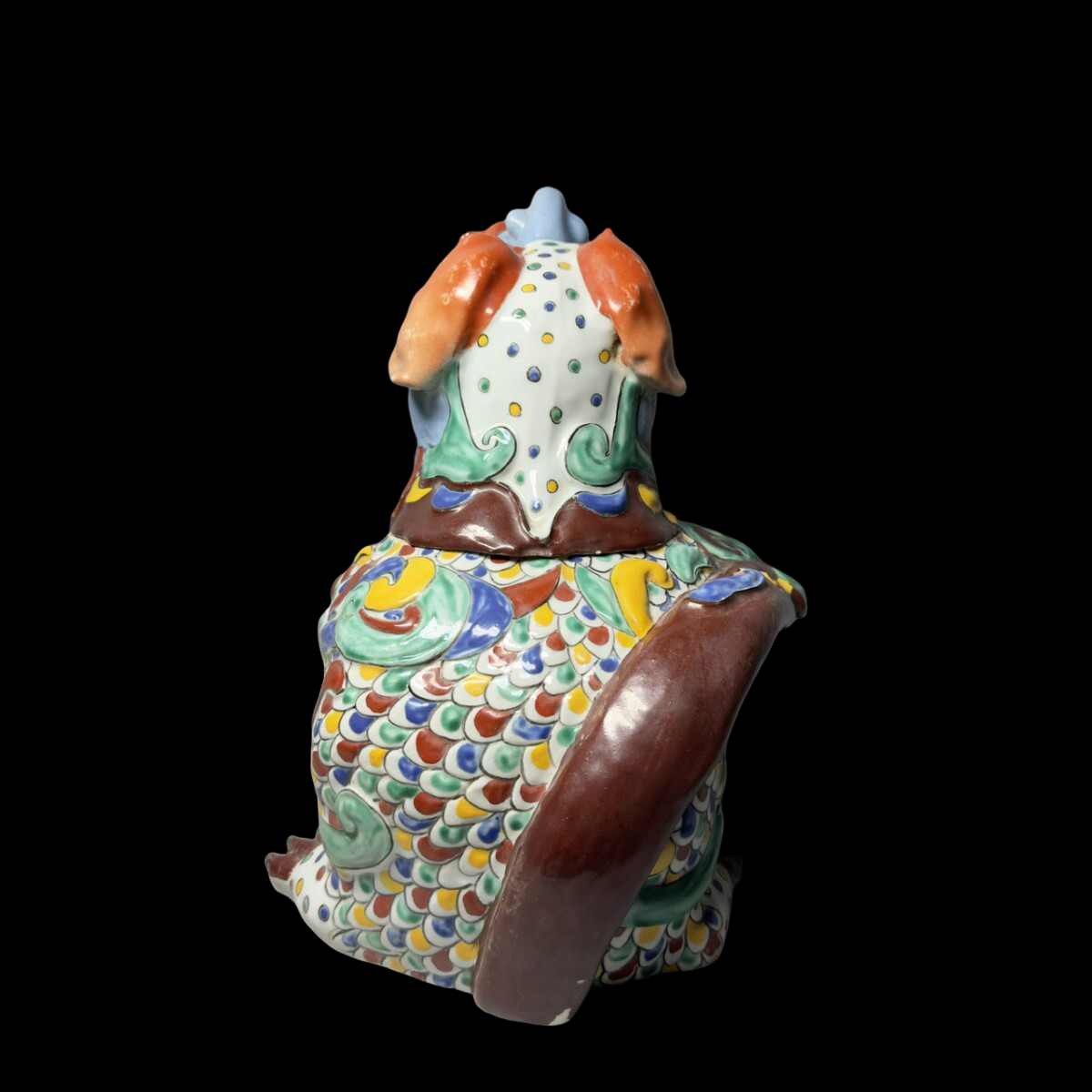 Statement-Scale Polychrome Shishi Incense Burner Okimono — Japanese Ceramic Guardian Lion Koro (~30 cm)