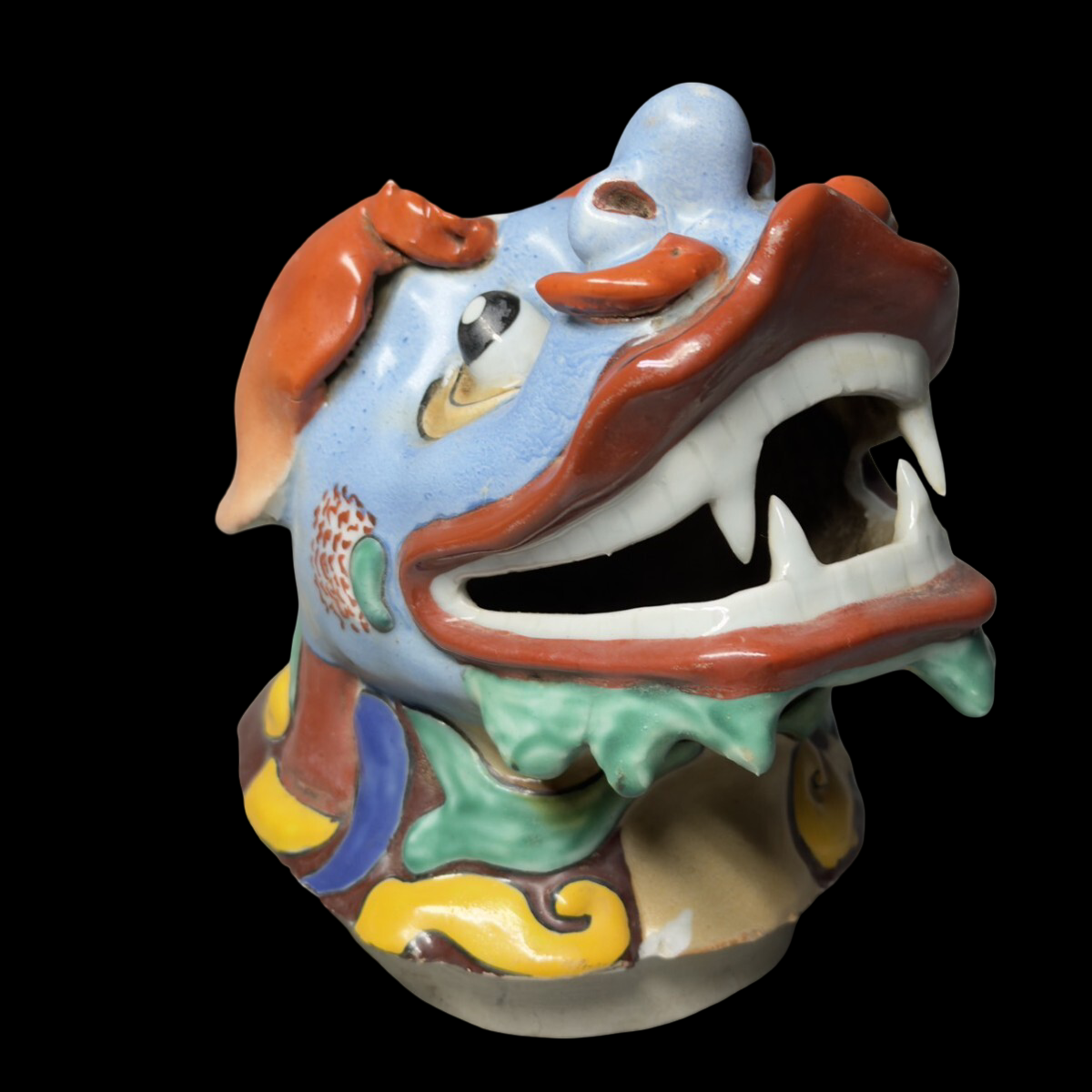 Statement-Scale Polychrome Shishi Incense Burner Okimono — Japanese Ceramic Guardian Lion Koro (~30 cm)
