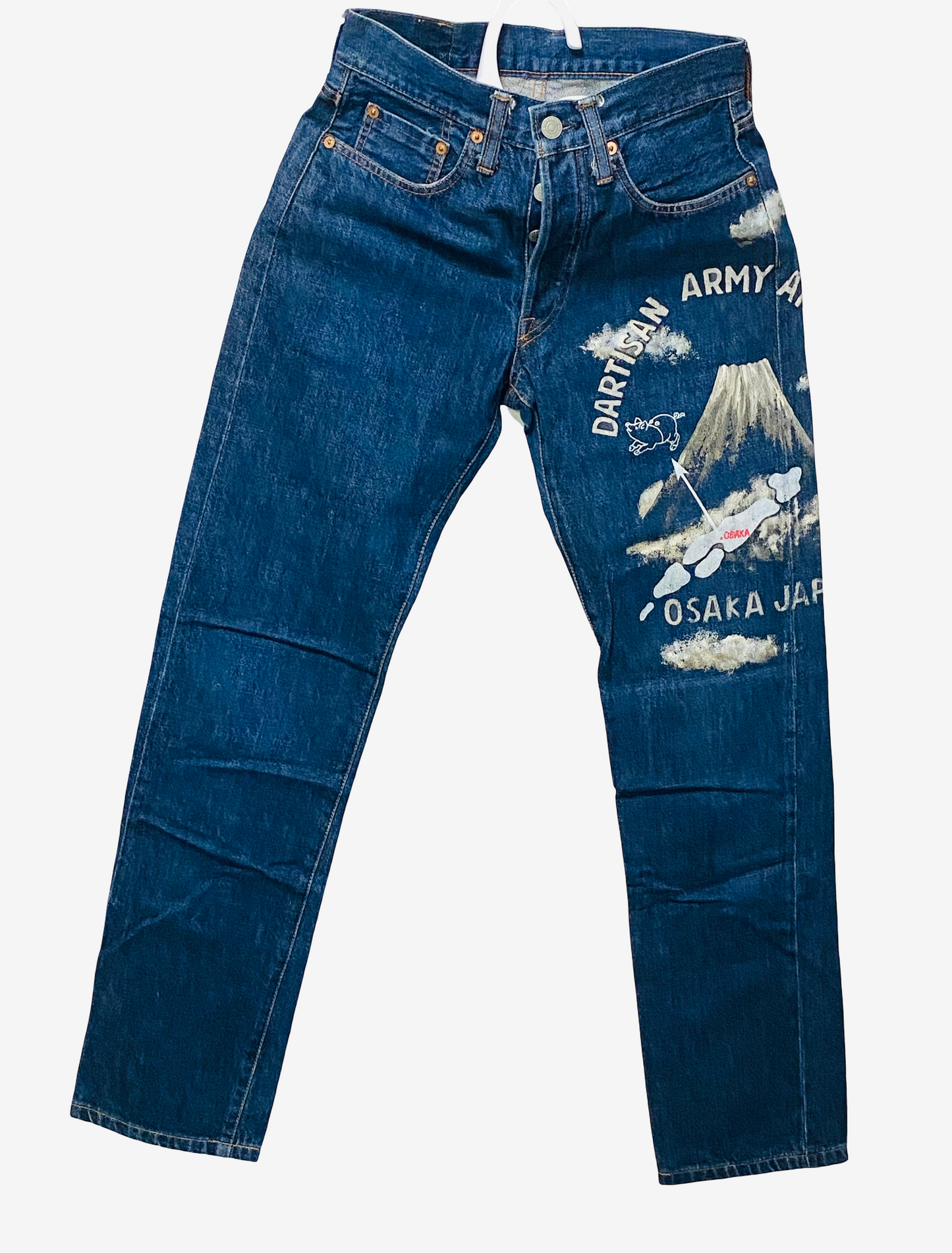 Rare Studio D’Artisan 303 Hand Painted Jeans W28 Japanese Denim Mount Fuji Osaka Pig Art Straight Leg Vintage Workwear