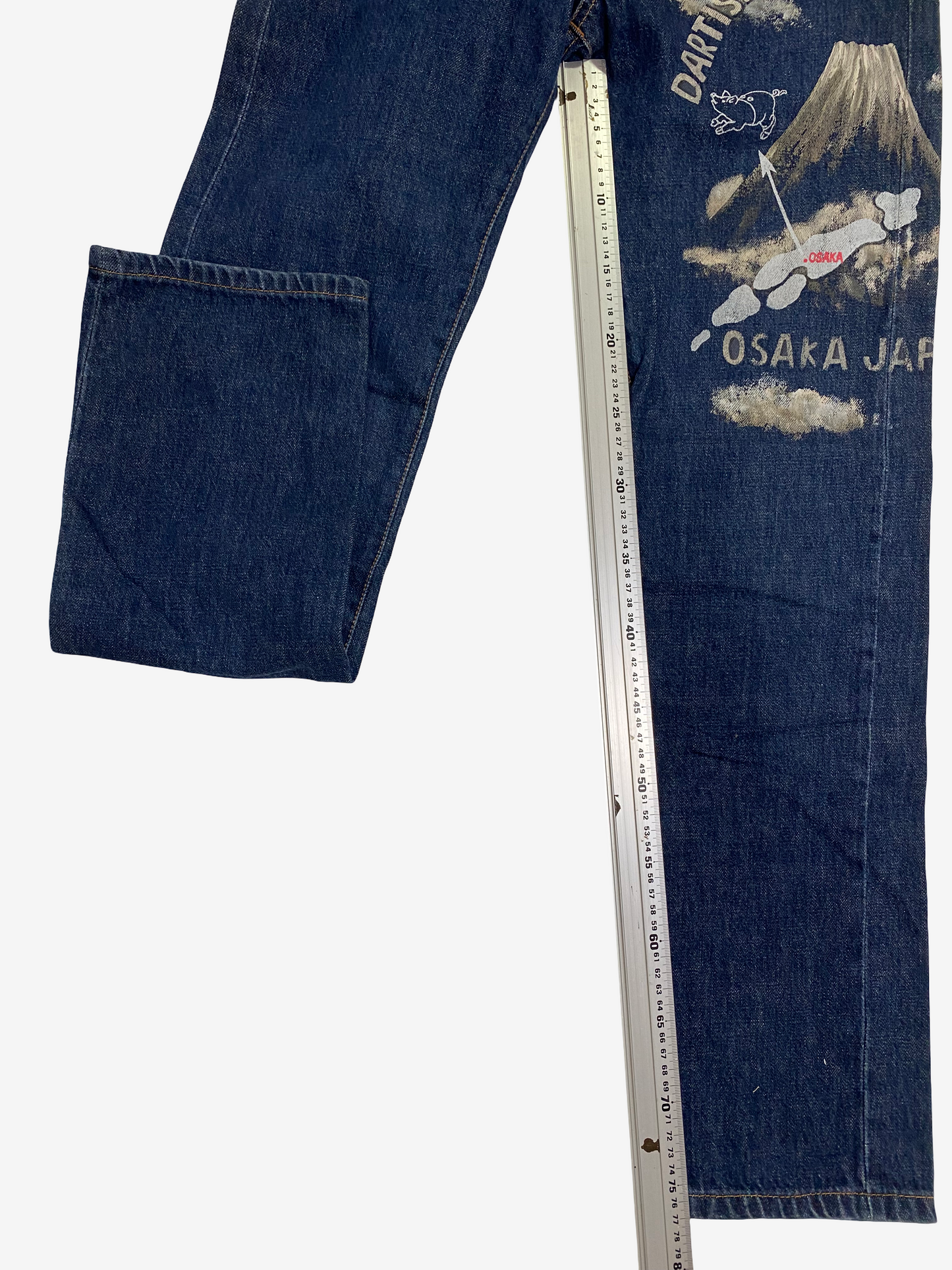 Rare Studio D’Artisan 303 Hand Painted Jeans W28 Japanese Denim Mount Fuji Osaka Pig Art Straight Leg Vintage Workwear