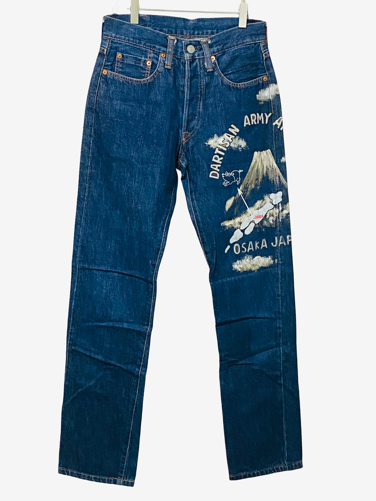 Rare Studio D’Artisan 303 Hand Painted Jeans W28 Japanese Denim Mount Fuji Osaka Pig Art Straight Leg Vintage Workwear