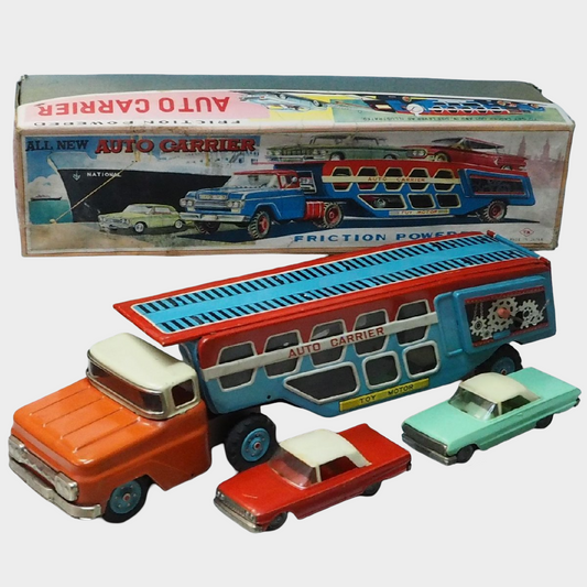 T.N. Nomura All New Auto Carrier Tin Truck with Box — Showa Japanese Transporter Set