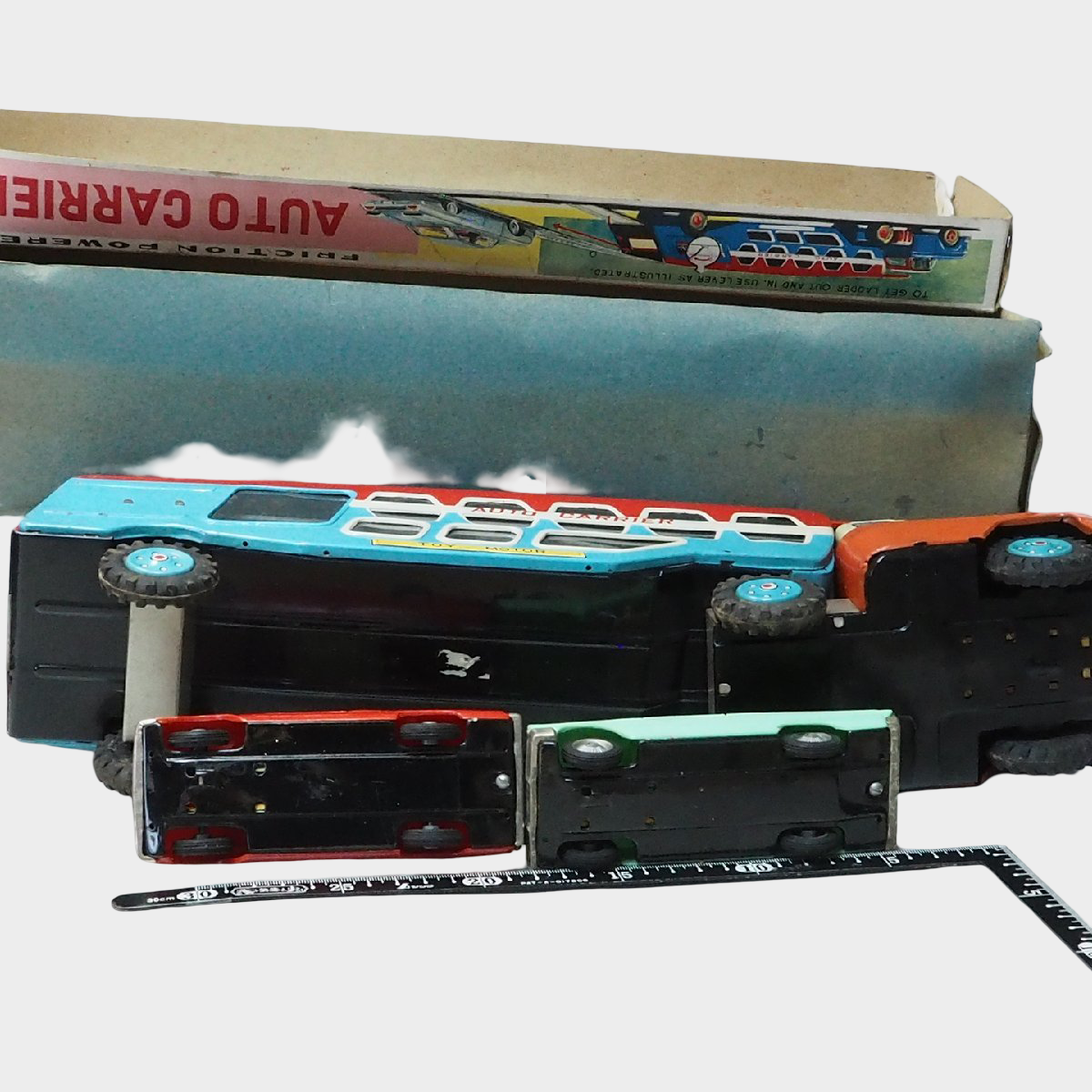 T.N. Nomura All New Auto Carrier Tin Truck with Box — Showa Japanese Transporter Set
