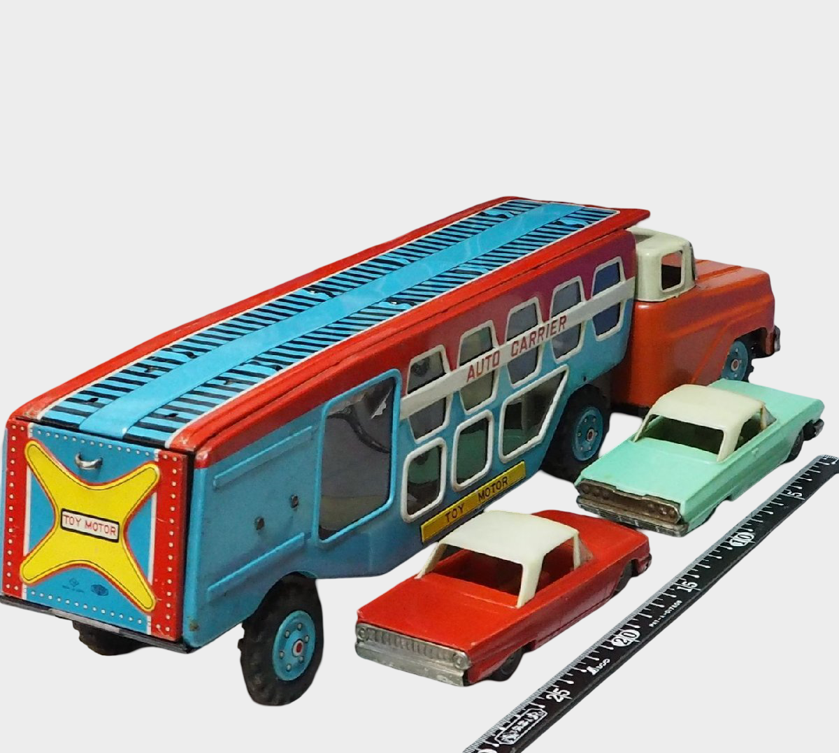 T.N. Nomura All New Auto Carrier Tin Truck with Box — Showa Japanese Transporter Set