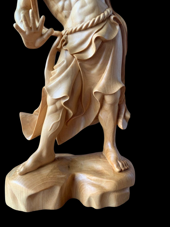 Temple-Carved Hinoki Wood Nio Guardian Figures (Pair) — Muscular Dynamic Form, Hand-Carved, Approx. 20 cm