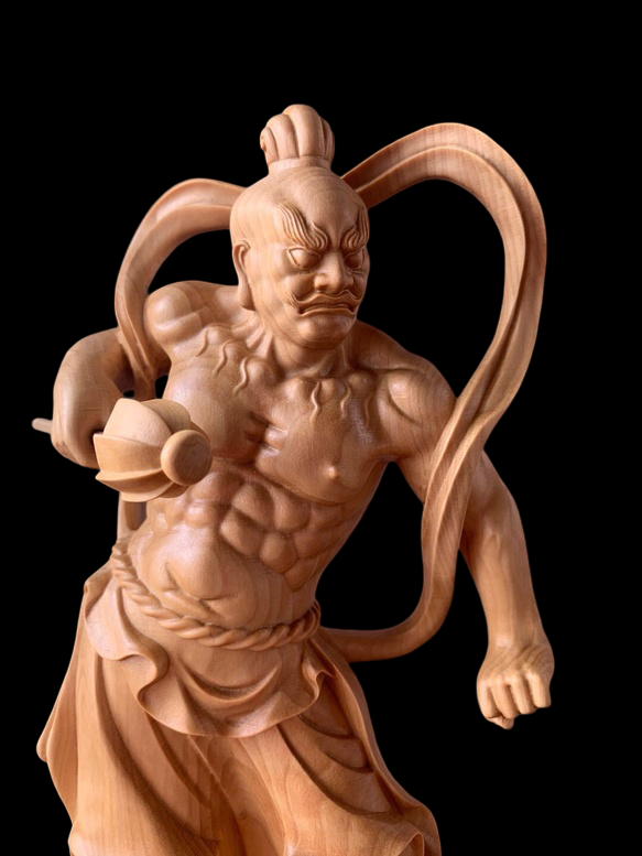 Temple-Carved Hinoki Wood Nio Guardian Figures (Pair) — Muscular Dynamic Form, Hand-Carved, Approx. 20 cm