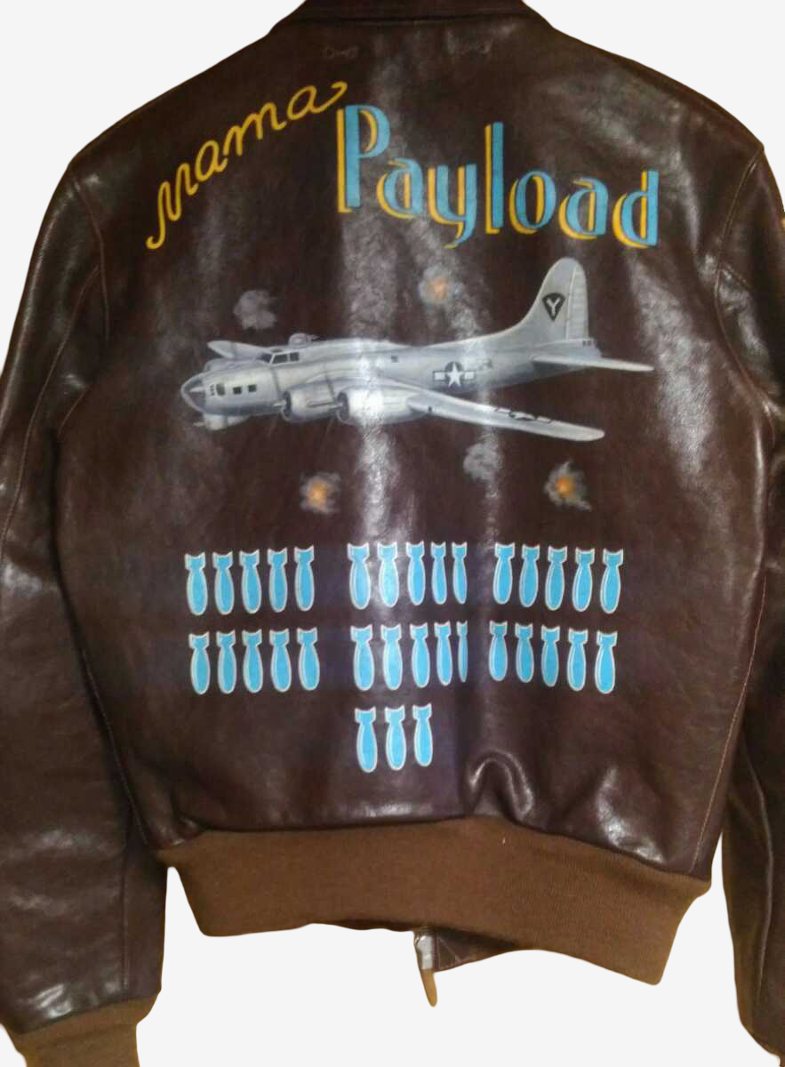 THE FEW A-2 Red Tails Mama Payload Jacket Size 38 Hand Painted WWII Bomber Nose Art Leather Jacket