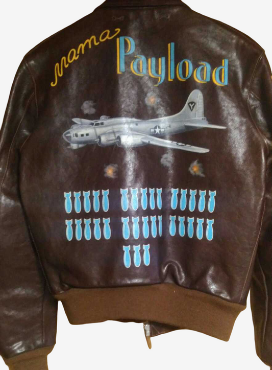 THE FEW A-2 Red Tails Mama Payload Jacket Size 38 Hand Painted WWII Bomber Nose Art Leather Jacket