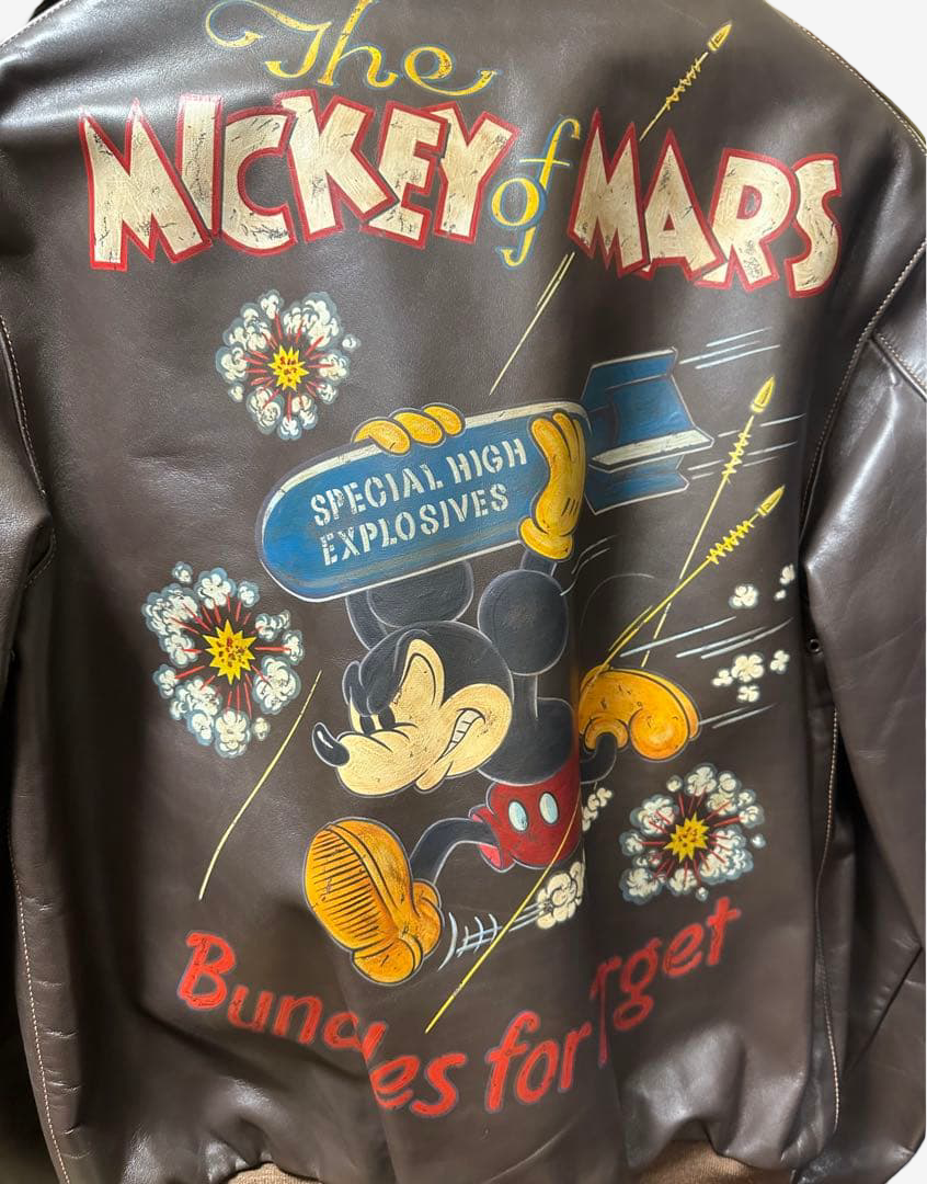 THE REAL McCOY’S A-2 Flight Jacket Hiroshi Okamoto Hand Painted Mickey of Mars Art Piece