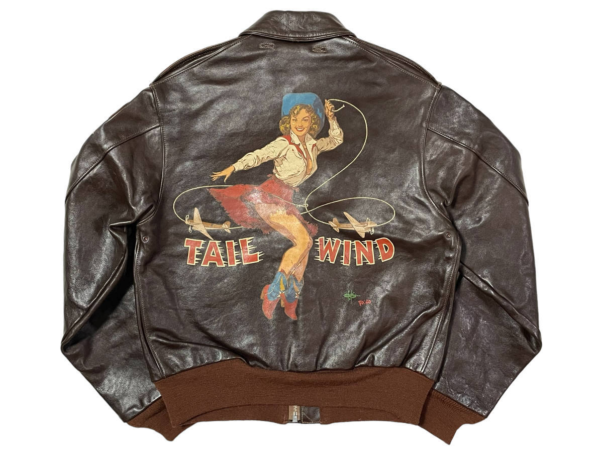 TOYS McCOY A-2 Tail Wind Rough Wear Flight Jacket Size 36 Pin-Up Nose Art Horsehide Military Grail