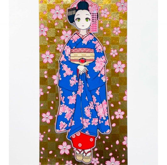 Takashi Murakami Maiko-san Tanzaku Gold Leaf ED100 Signed Limited Edition Print Kyoto Bijin Art