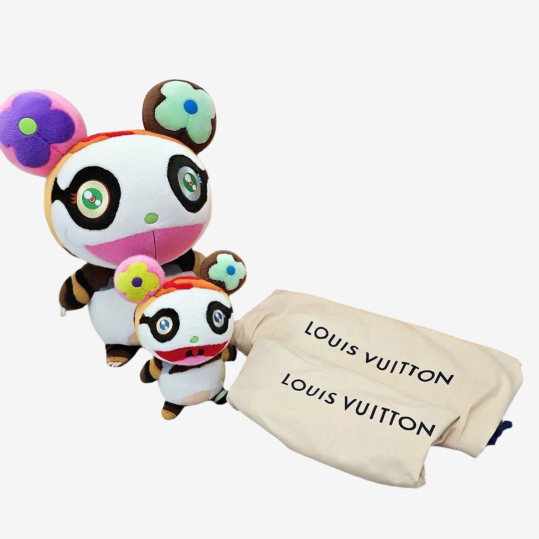 Rare 2-Piece Louis Vuitton x Takashi Murakami Panda Plush GI1417 Superflat Art Toy Kaikai Kiki Character Collectible Figure Doll Toys Japan