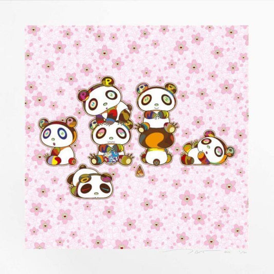 Takashi Murakami Signed ED100 Baby Panda Silkscreen Print Sakura Background Kaikai Kiki Rare Character Series Artwork